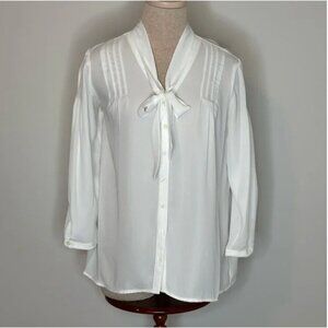 Nanette Lepore Pintuck Bow Tie Front Shoulder Pleated Blouse White Size Small